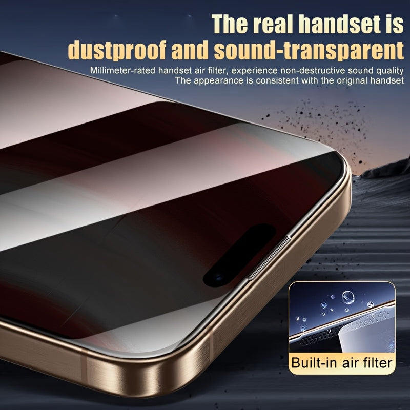 Pack of 5 Tempered Glass Screen Protectors Anti-Glare and Anti-Dust: Full coverage, compatible with iPhone 15 to 17, protects privacy and full screen.