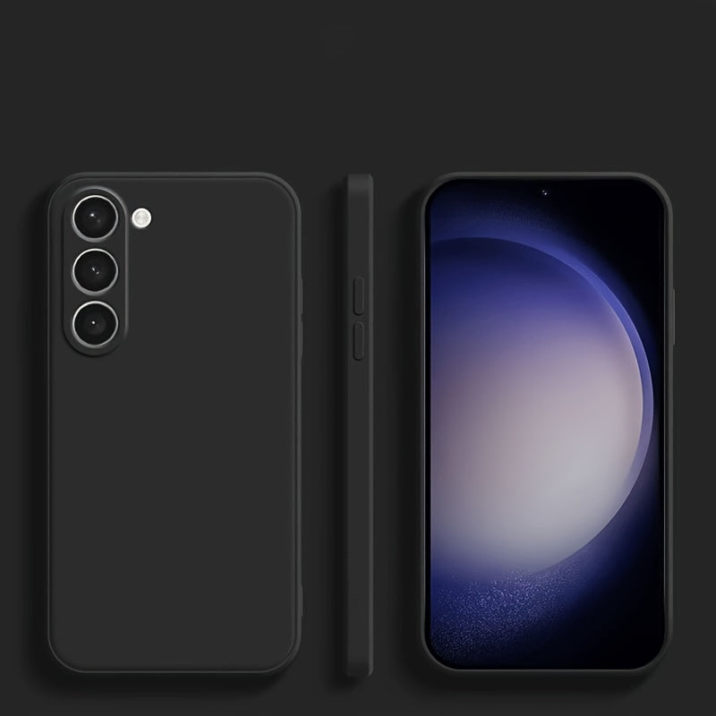 Square silicone case with straight edges for Samsung Galaxy, offering shock protection, secure grip and modern minimalist design.