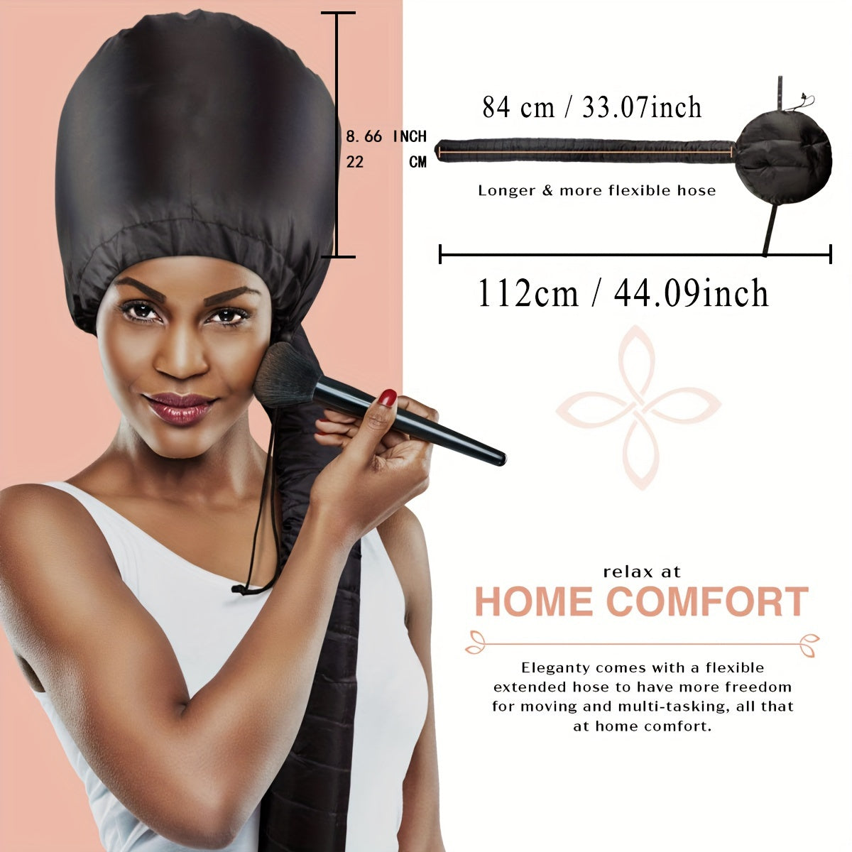 Soft hair dryer cap with headband, heat resistant, for deep conditioning and styling, without electricity, ideal for textured hair.