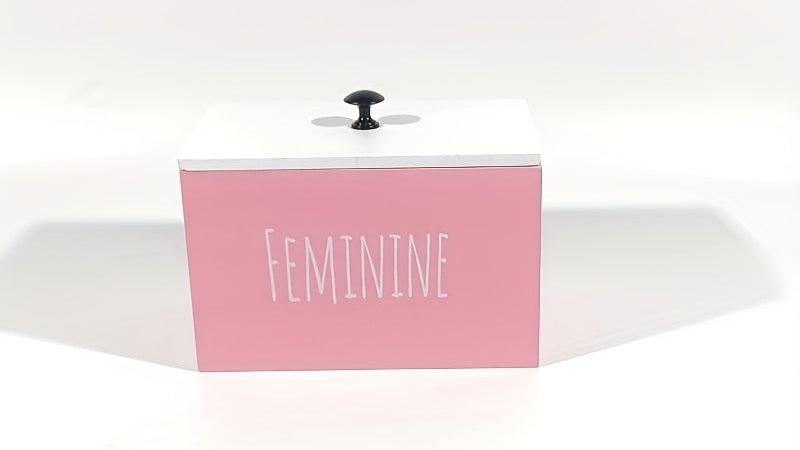 Boîte de rangement en bois massif avec couvercle, design rectangulaire minimaliste, idéale pour salle de bain : disques, protections, essentiels quotidiens.