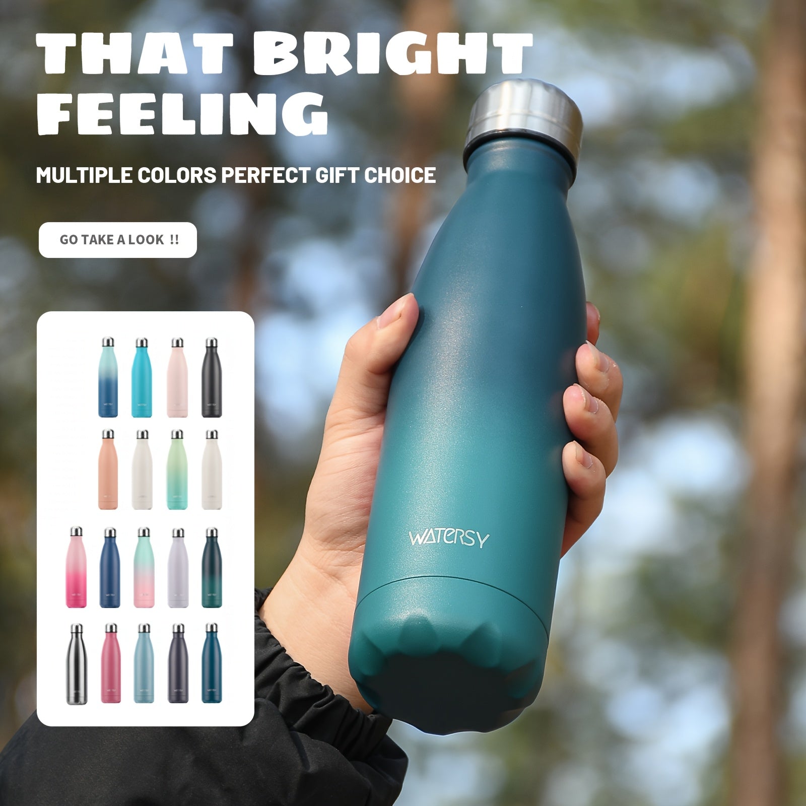 Bouteille WATERSY 500 ml en acier inoxydable, thermique, étanche, sans BPA, conserve boissons chaudes 12 h et froides 24 h.