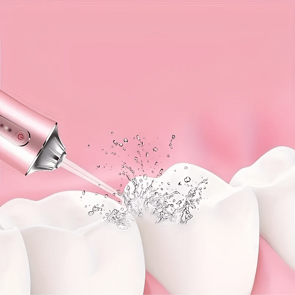 Système électrique de nettoyage dentaire à jet d’eau sans fil Jet puissant, buses rotatives 360°, batterie rechargeable USB, soin quotidien efficace des dents et gencives.