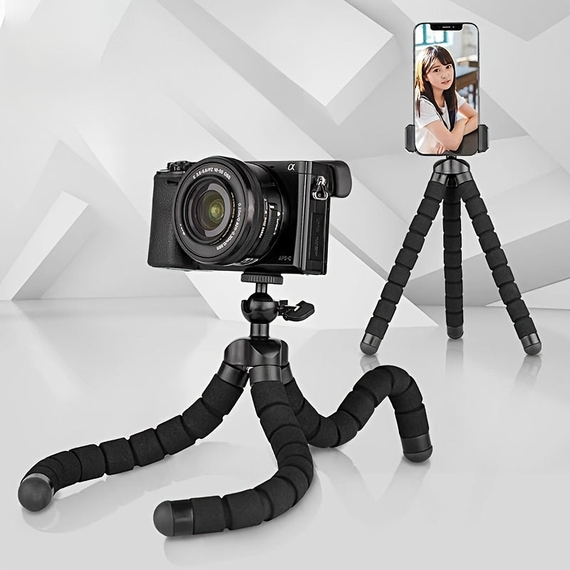 Trépied Octopus Flexible : Support portable pour smartphone et caméra, rotation 360°, grip mousse, réglable, clip universel, idéal photo et vidéo.