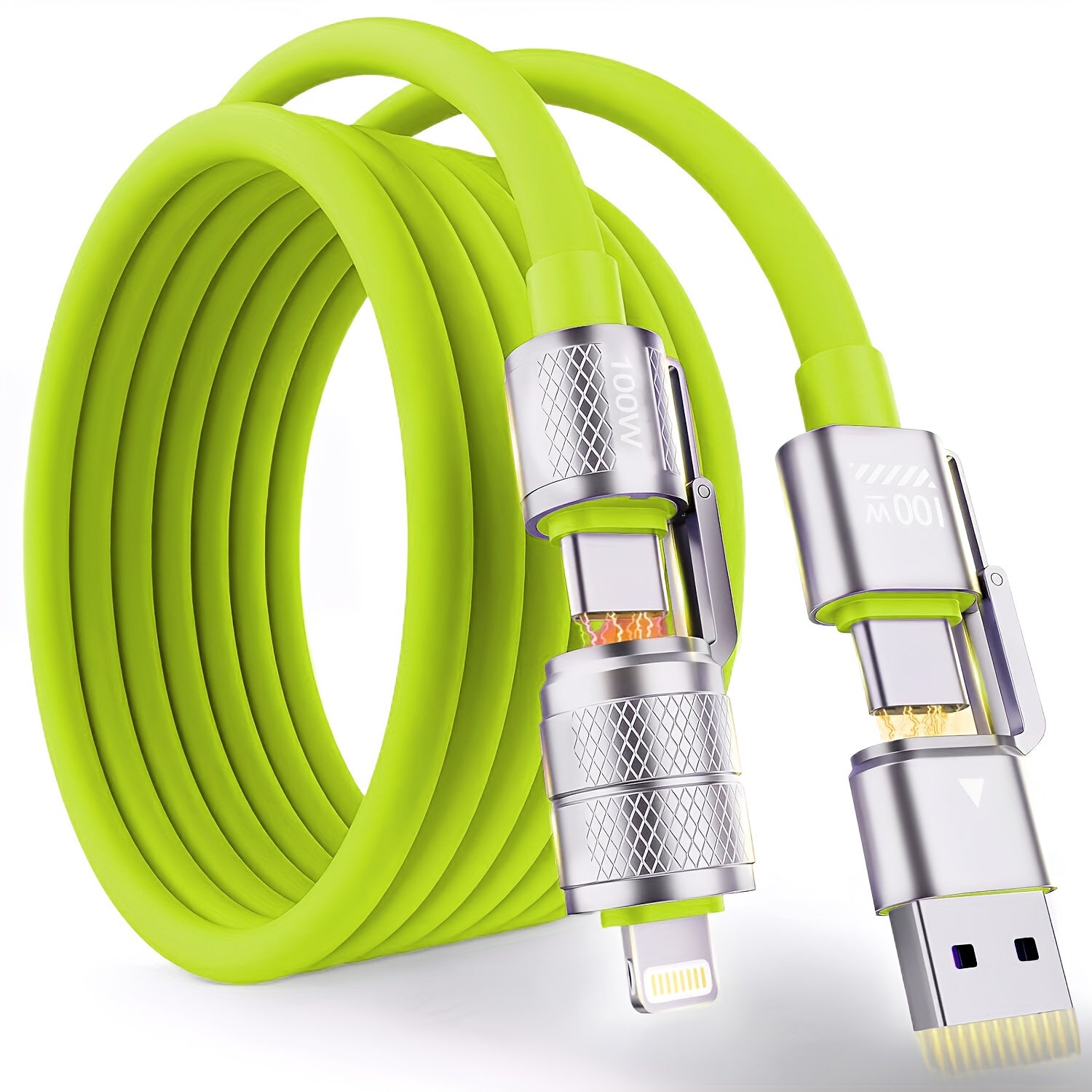 Câble de Charge 4-en-1 USB-C 100W : Type C/A vers C/Lightning, compatible iPhone, MacBook, iPad, Samsung, Huawei, Xiaomi, recharge multiple universelle.