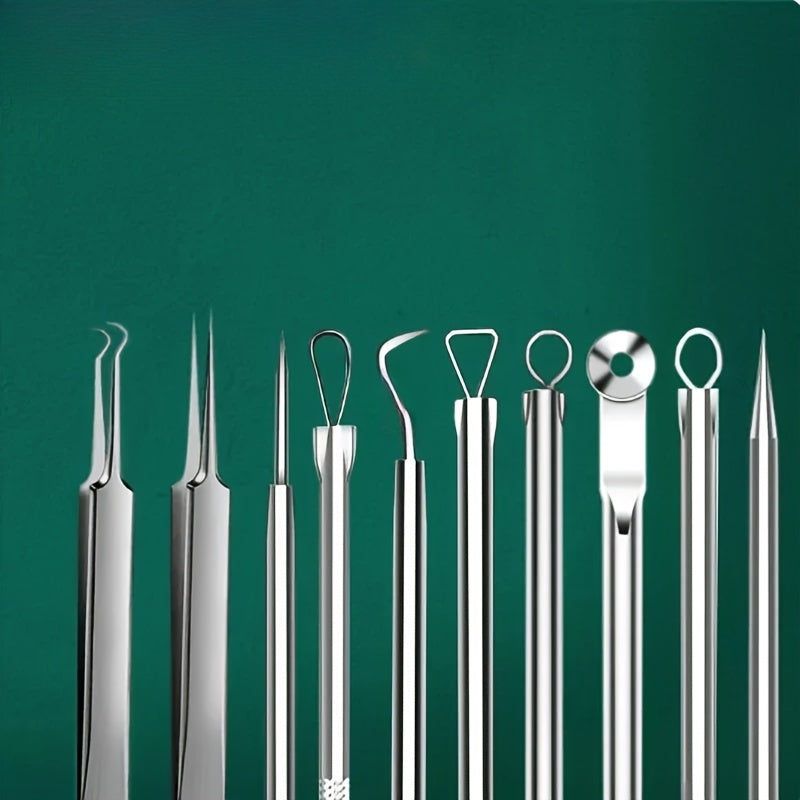 Set professionnel 11 pièces, aiguilles ultra-fines en acier inoxydable, extracteur points noirs et boutons, nettoyeur de pores, adapté peaux normales.