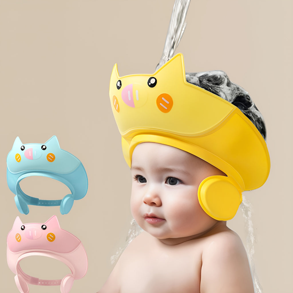 Bonnet de bain ajustable, doux, design mignon cochon/poule avec yeux en cœur, pastel, confortable et idéal comme cadeau de douche.