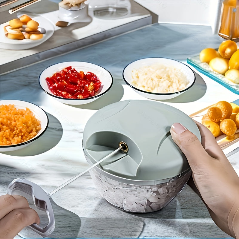 Hachoir Manuel 170/500/900 ml : Multifonction, presse-ail, coupe-légumes et viande, lames inox, récipient ABS, idéal préparation rapide à domicile.