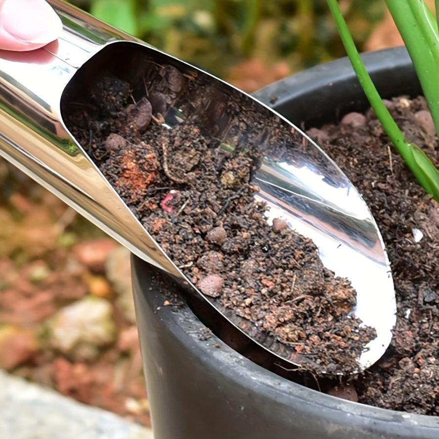 Pelle en acier inoxydable durable, idéale pour succulentes et semis, offrant précision, propreté et confort pour vos travaux de rempotage.