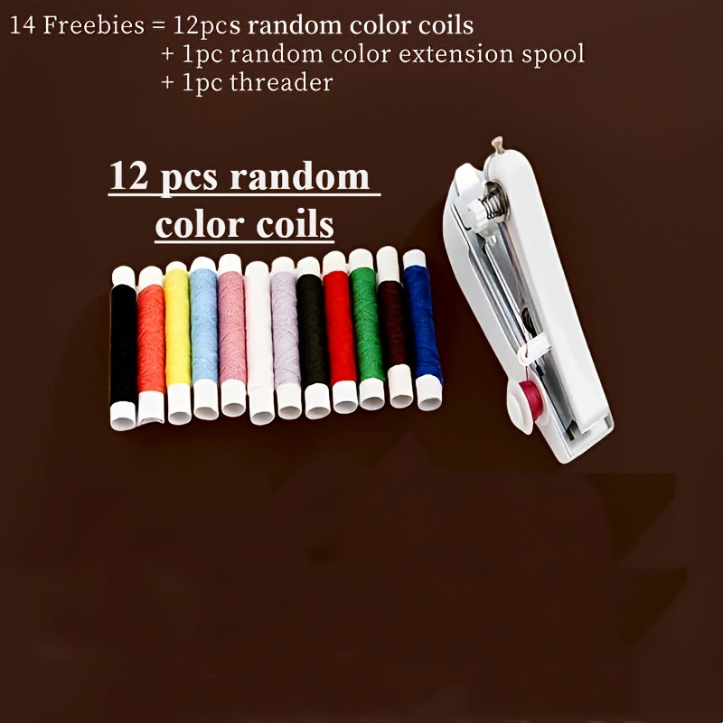 Mini portable sewing machine, manual and easy to use, ideal for home sewing, compact and practical, white color.