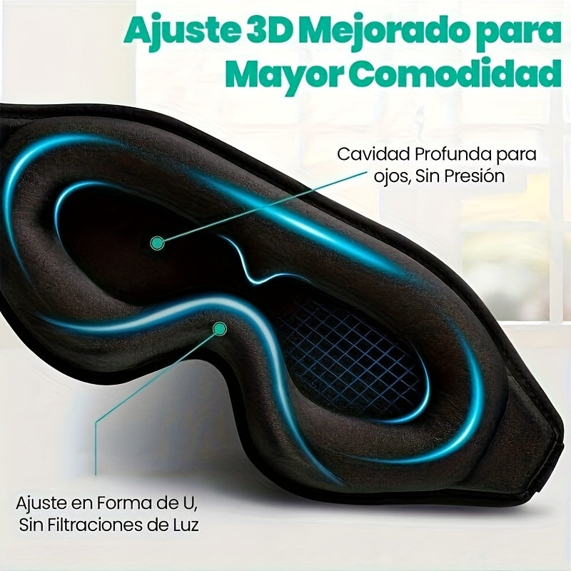 Masque de sommeil 3D, obscurité totale, hypoallergénique, confort doux, sangle réglable, idéal pour nuit, voyage, bureau ou yoga.