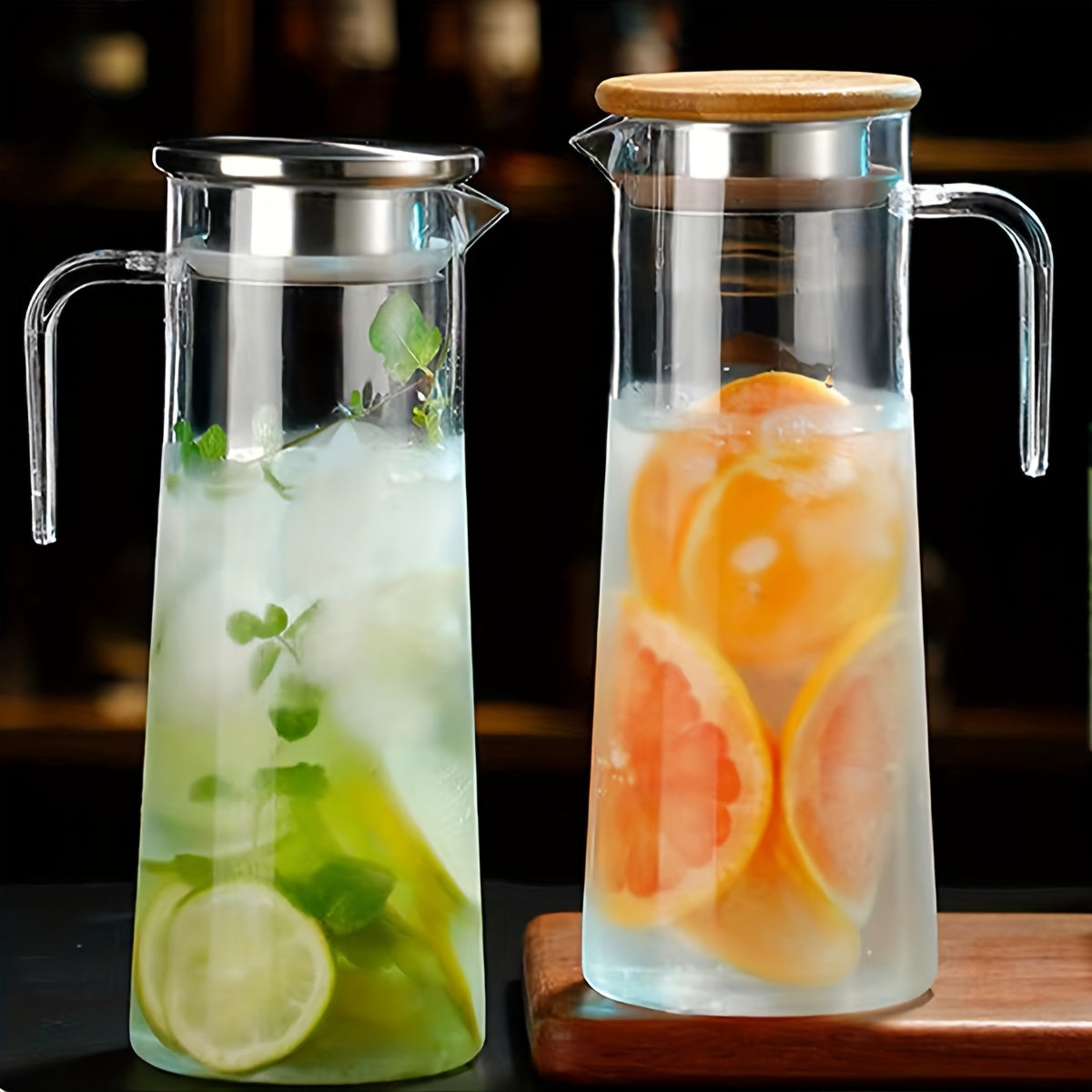 Juice Pitcher with Handle (1 pc): Large capacity, heat resistant, ideal for iced tea, drinks, lemon water, home or office use.