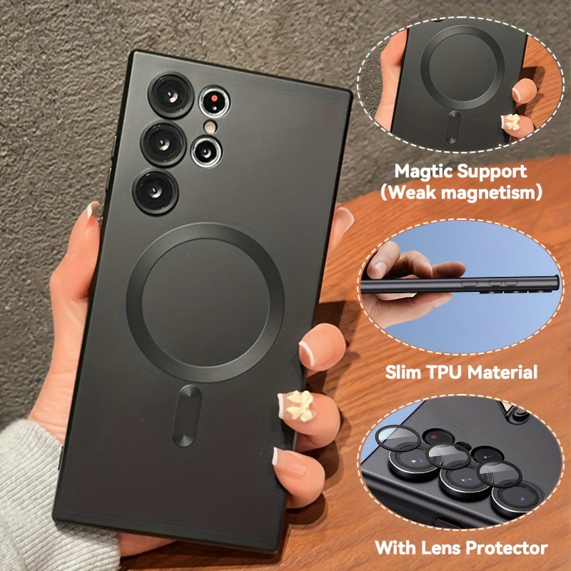 Transparent plated case compatible with wireless magnetic charging, shockproof, for Samsung Galaxy S20 to S23, offering protection and sleek style.