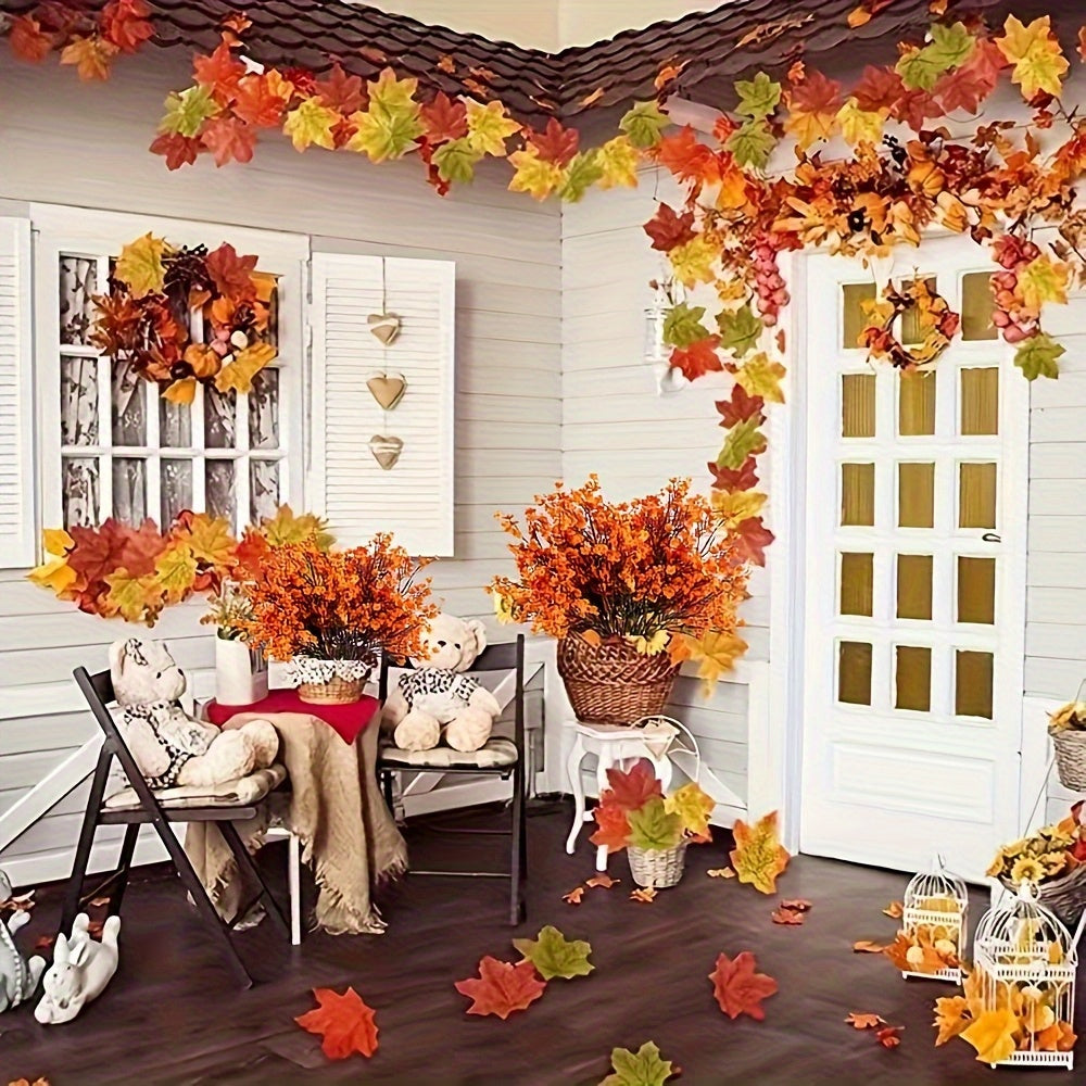 Lot de 12 fleurs artificielles automnales orange Tissu réaliste, parfait pour décoration maison, cuisine, centre de table, chambre et fêtes comme mariages, Halloween ou Noël.