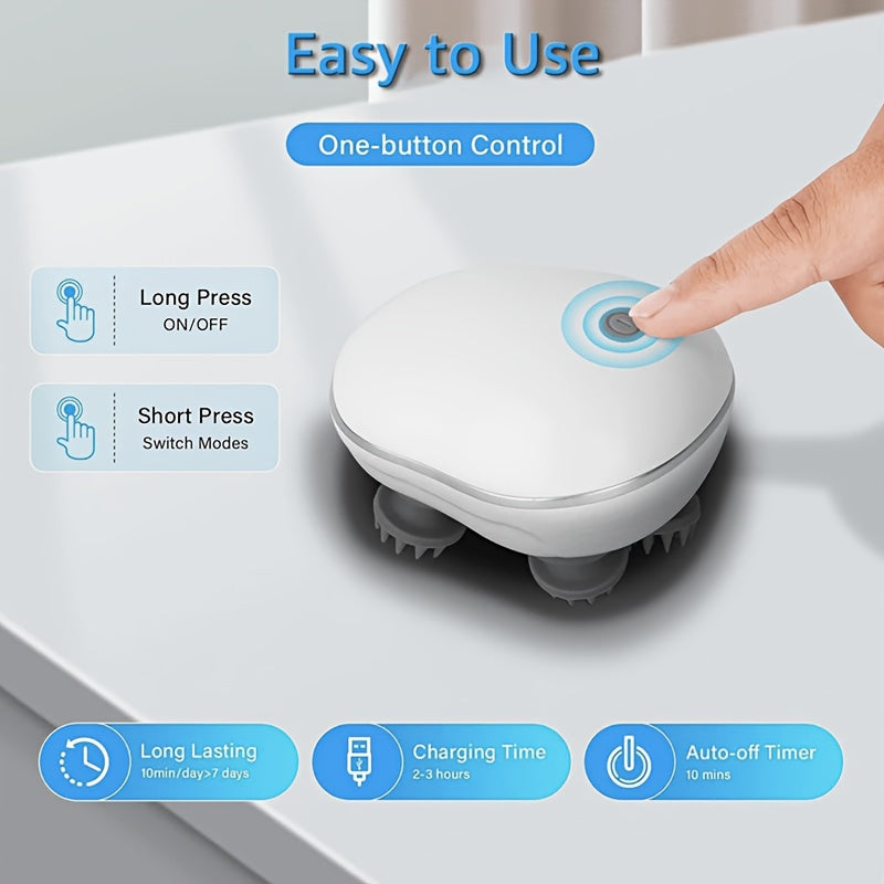 Masseur électrique pour cuir chevelu, portable USB. 4 griffes amovibles, 3 modes réglables, outil de relaxation profonde, adapté aux humains et aux animaux.