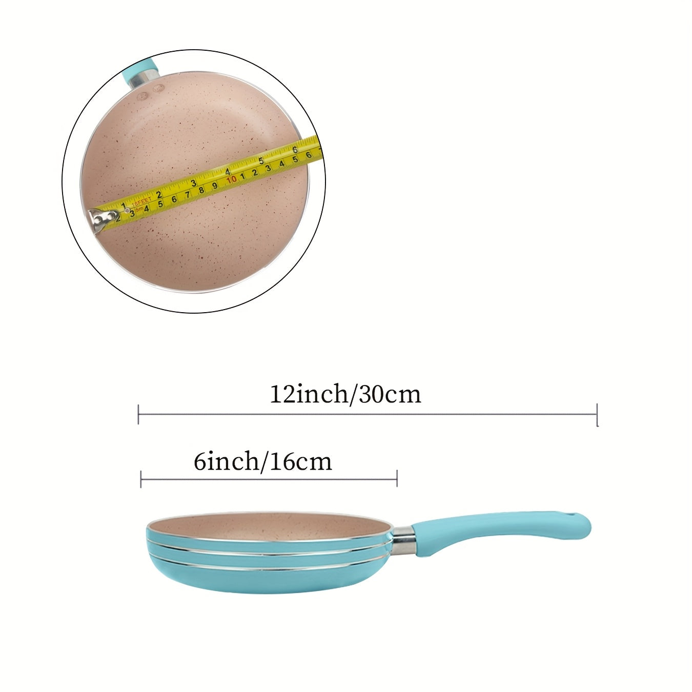 Mini poêle antiadhésive œuf, poignée bleue, idéale pour repas individuels, omelettes et œufs brouillés, ustensile coloré et durable pour petit-déjeuner.