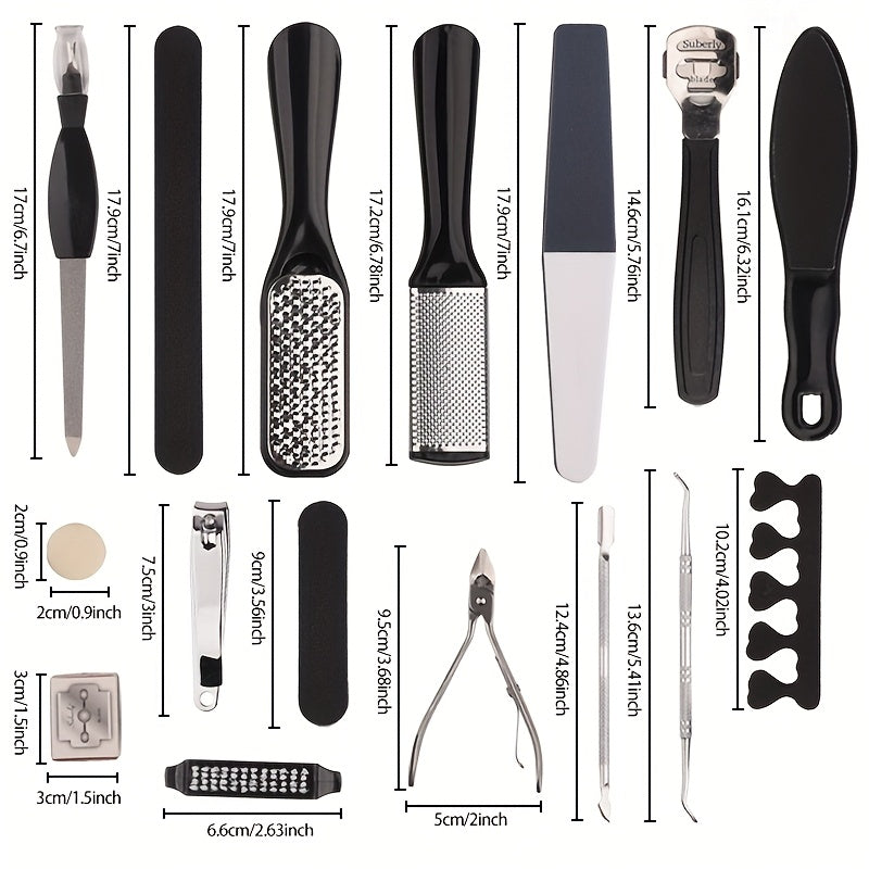 Set manucure-pédicure 23 pcs, outils robustes pour limer, polir et lisser, parfait pour usage domestique, salon ou spa professionnel.