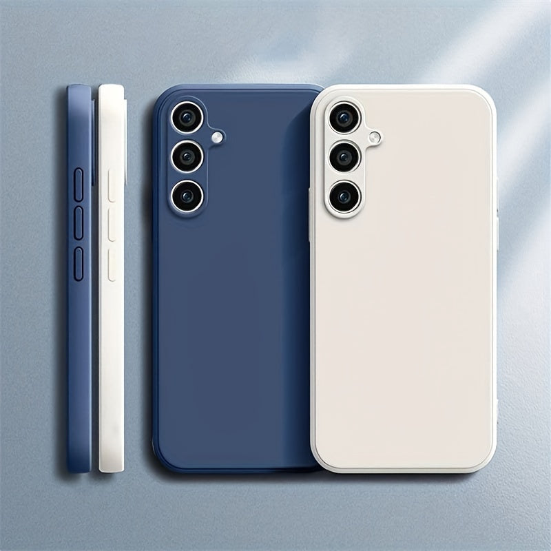 Square silicone case with straight edges for Samsung Galaxy, offering shock protection, secure grip and modern minimalist design.