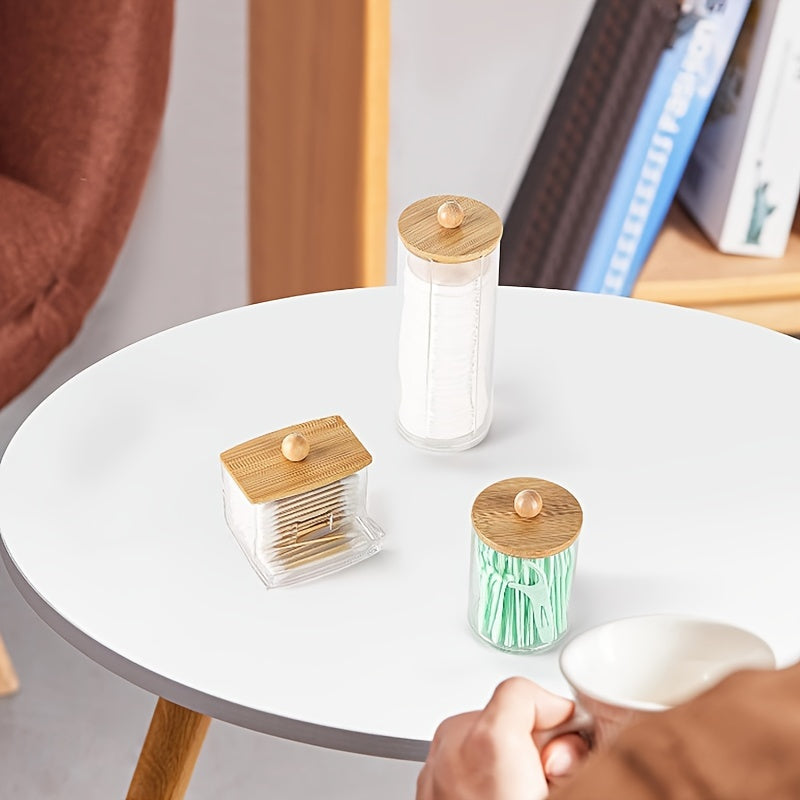 Lot de 2 ou 3 boîtes transparentes avec couvercles, pour cotons-tiges, disques et fil dentaire, organise salle de bain et rangement maison.