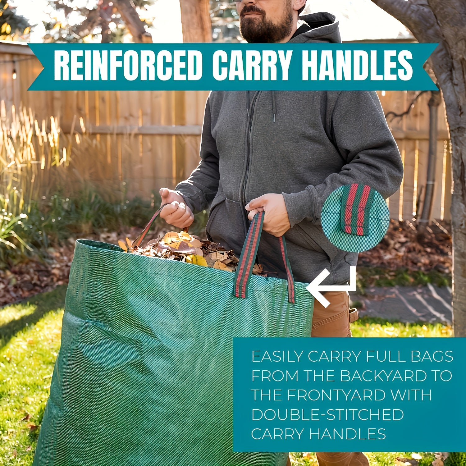 Sac de collecte de feuilles extérieur 120 L, robuste et réutilisable, avec couvercle, idéal pelouse, jardin, piscine et déchets divers.