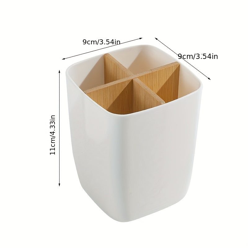 Imitation bamboo desk organizer, 3/4 compartments, for pens, jewelry and small items, ideal for office, bathroom or bedroom.