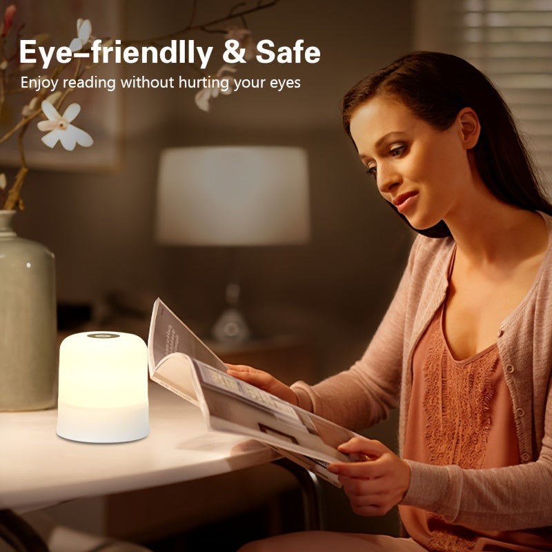 Lampe de nuit LED USB tactile, 3 intensités, compacte pour table de chevet, idéale pour chambre et éclairage d’ambiance.
