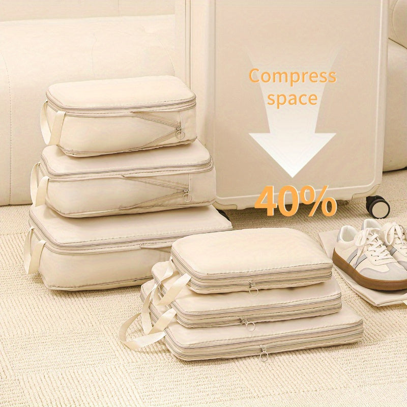 Waterproof and portable travel storage bags for clothes, shoes and toiletries, making luggage organization and packing easier.