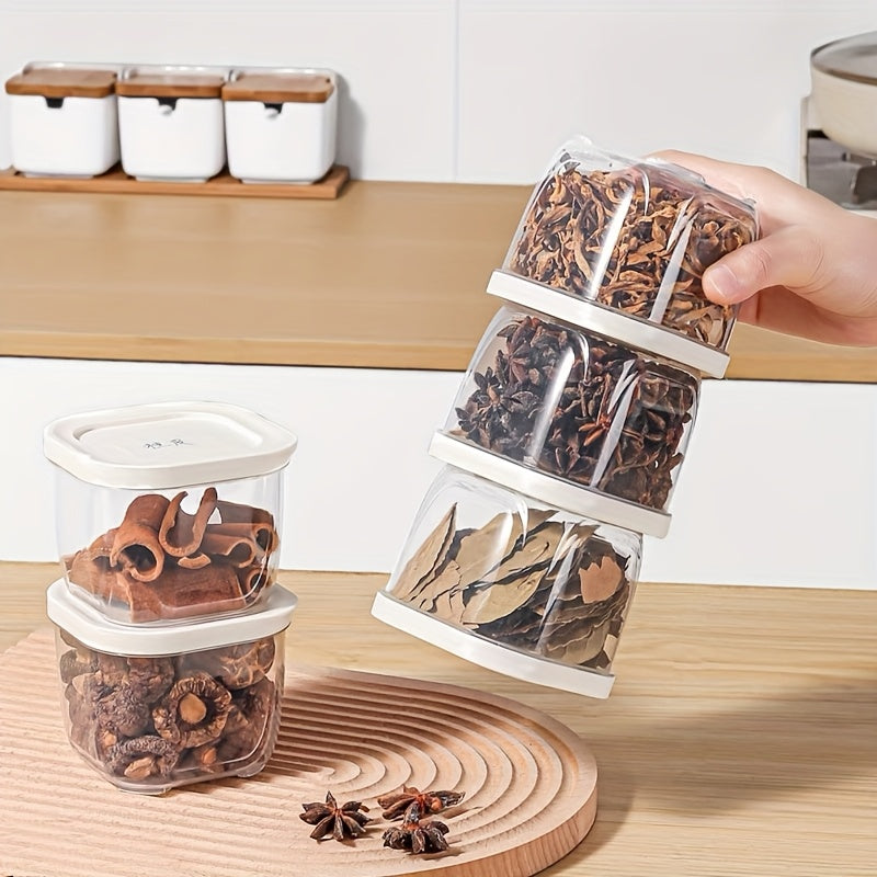 Set of 8 Stackable Spice Boxes: Food grade PP, airtight lids, removable jars, ideal for spices, herbs and condiments, cooking and camping.