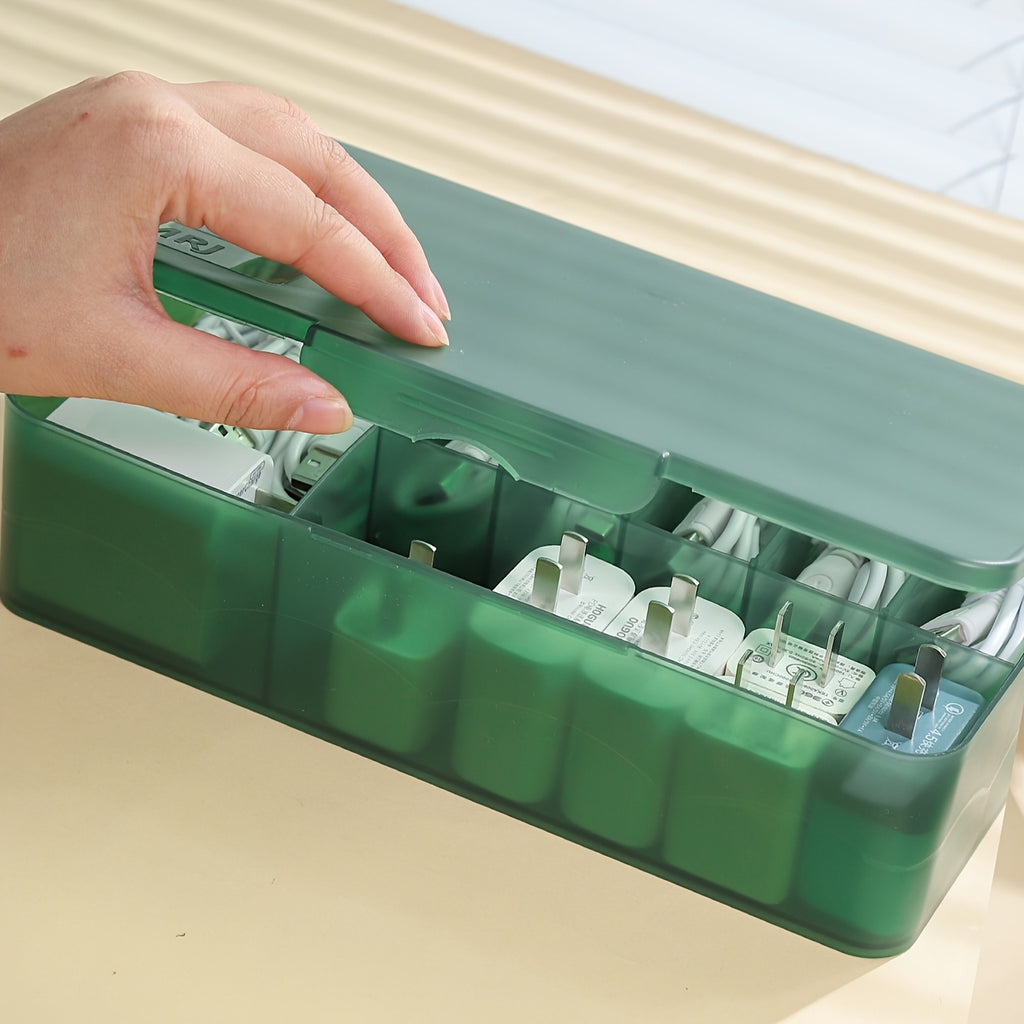 Versatile desk organizer with compartments, perfect for cables, chargers, cosmetics and accessories, portable for travel and everyday use.