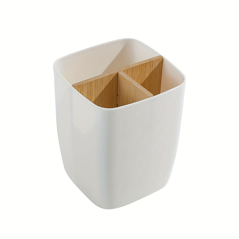 Imitation bamboo desk organizer, 3/4 compartments, for pens, jewelry and small items, ideal for office, bathroom or bedroom.