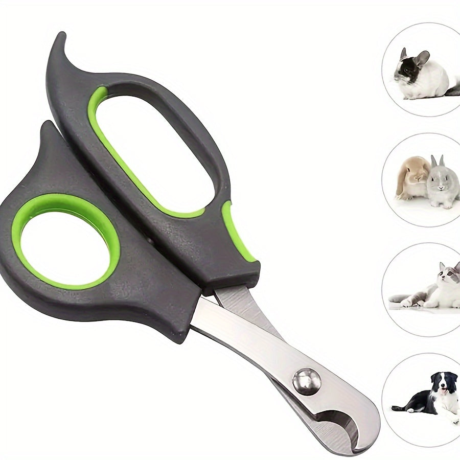 Pet nail clippers (pink/green). Stainless steel blades, comfortable grip, precise cutting, stable design for safe use.