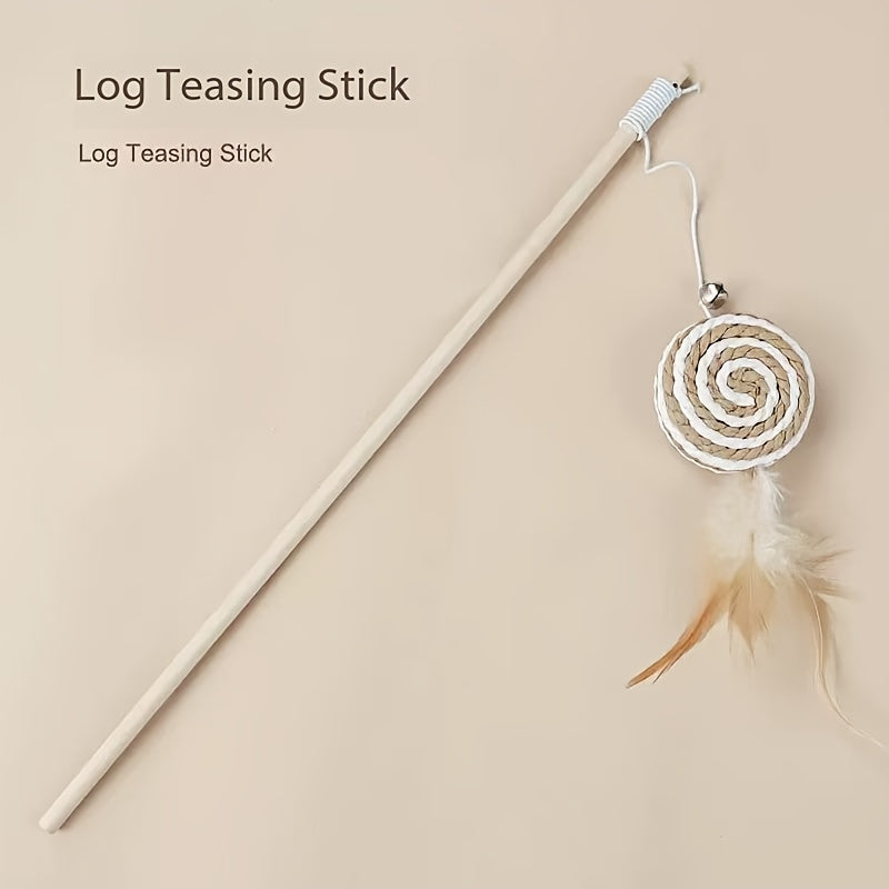 Set de 4 baguettes interactives en corde de jute pour chats, avec cloche et plumes, jouet durable, sans batterie, stimule jeu et activité.