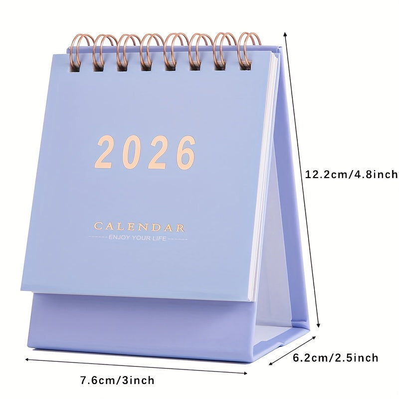 Mini desk calendar 2026, monthly and weekly planner, thick 250 g/m² paper, double spiral binding, compact and elegant for home or office.