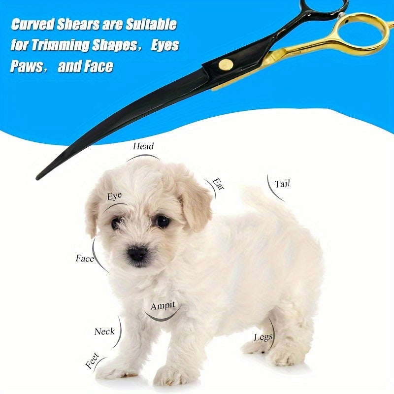 Professional 7-inch stainless steel grooming scissors. Curved blades, suitable for precise and easy cutting of dog and cat hair.