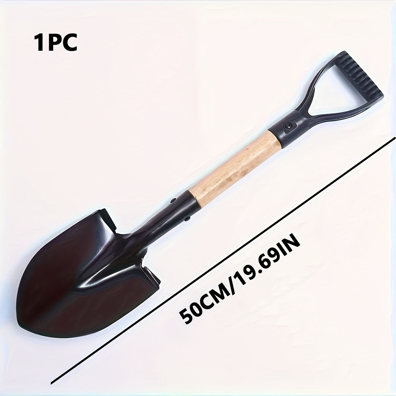 Pelle de jardin compacte, construction métallique robuste, idéale pour jardinage domestique et petits travaux de creusement, usage manuel sans électricité.