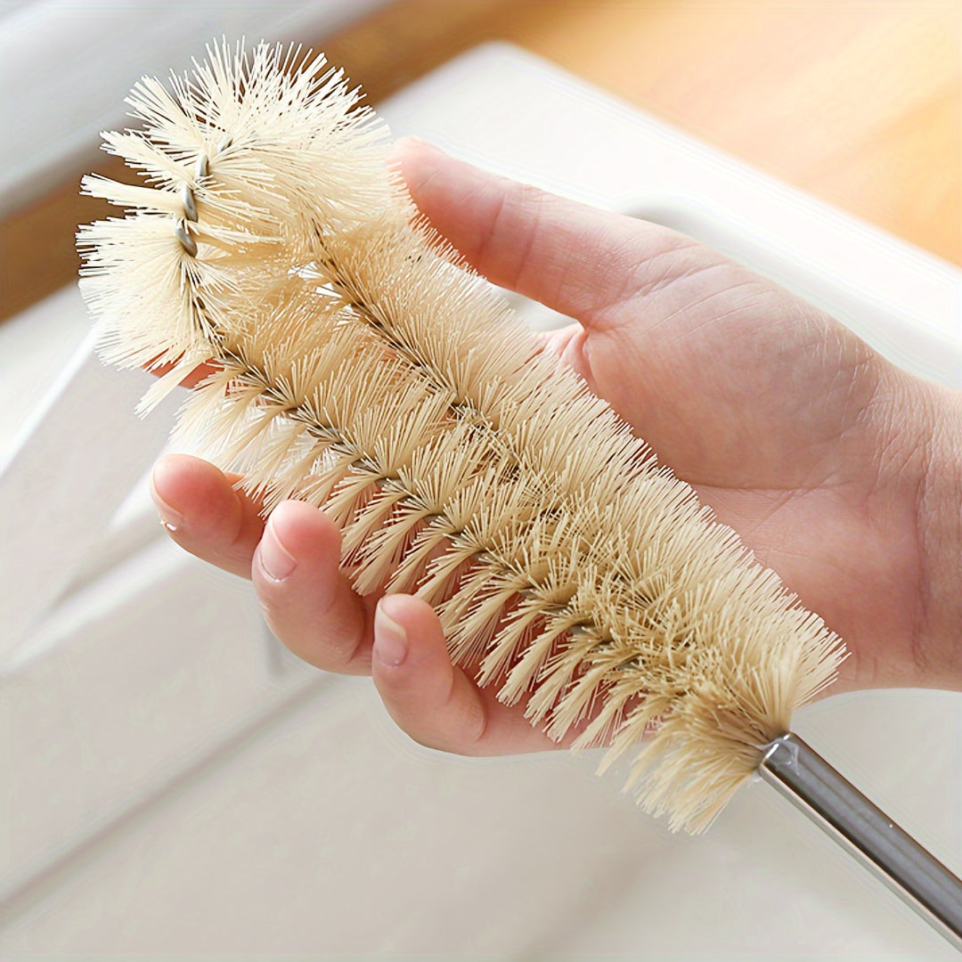 Set of 4 Multi-Size Cleaning Brushes: Wooden handles, reusable and ergonomic, ideal for kitchen, bottles and household cleaning, with a long brush with a hanging hole.