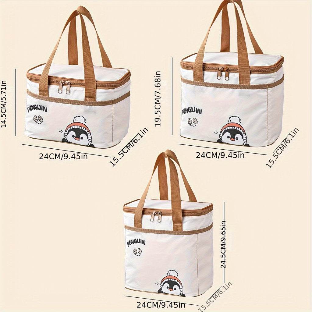 Sac déjeuner portable Qifeng, grand volume, isolant, motifs cartoon, tissu Oxford renforcé, aluminium intérieur, réutilisable pour école et pique-nique.