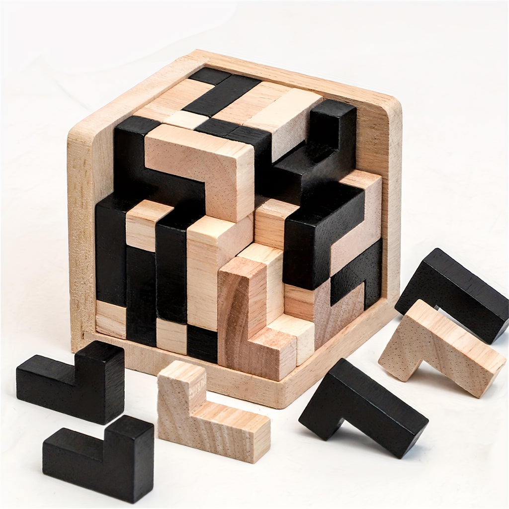 Set of 54 3D Brain Teaser wooden cube games. Perfect gift for brain training, Christmas, birthdays, and Halloween decorations.