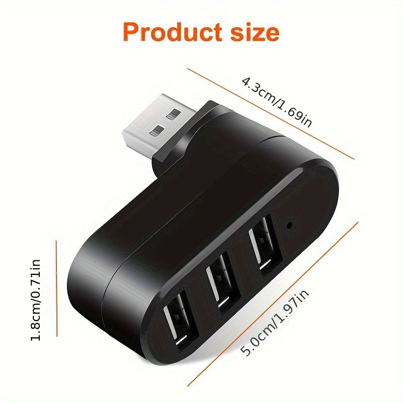 Mini adaptateur hub USB 3 ports pour PC et ordinateur portable, rotation pratique, connexion multiple, design compact et durable.