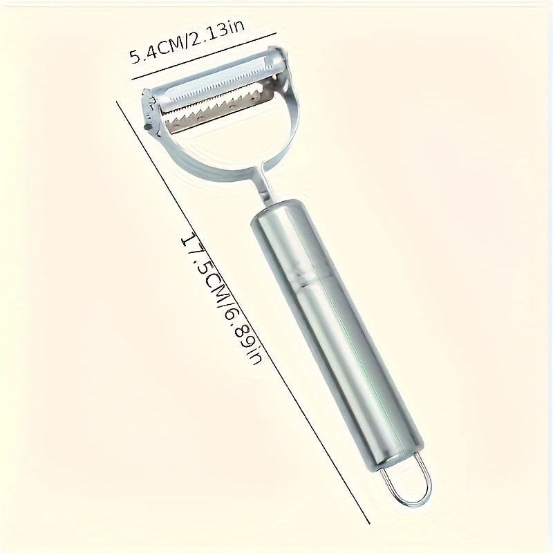 Éplucheur et trancheur inox multifonction, lame tranchante, pour pommes de terre, carottes, poignée ergonomique, préparation facile et efficace, design durable.