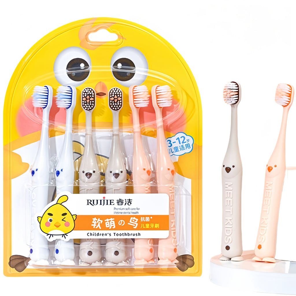 Set de 6 brosses à dents souples “S” – Poils en nylon, animaux mignons, couleurs variées, adaptées aux enfants 3-12 ans.
