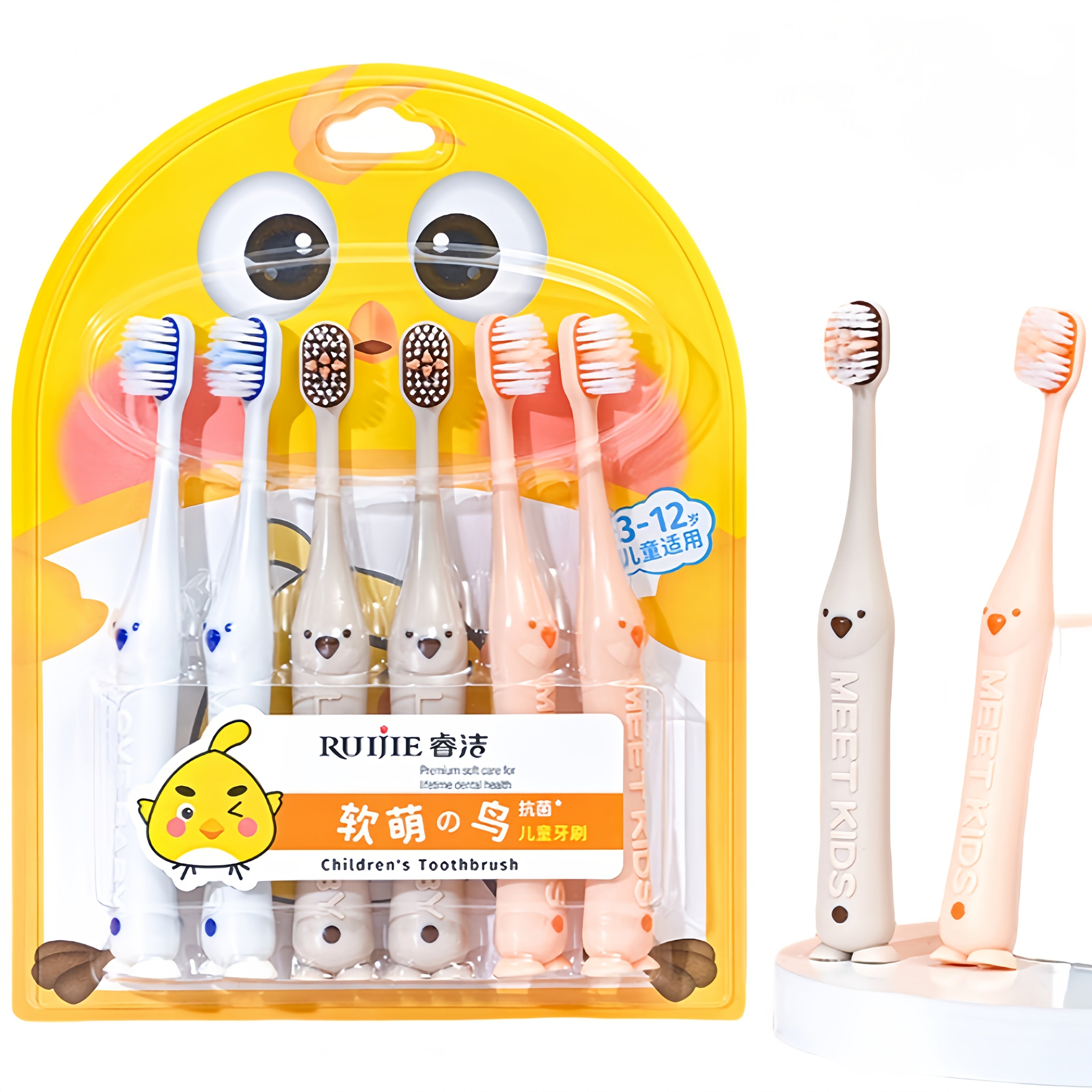 Set de 6 brosses à dents souples “S” – Poils en nylon, animaux mignons, couleurs variées, adaptées aux enfants 3-12 ans.