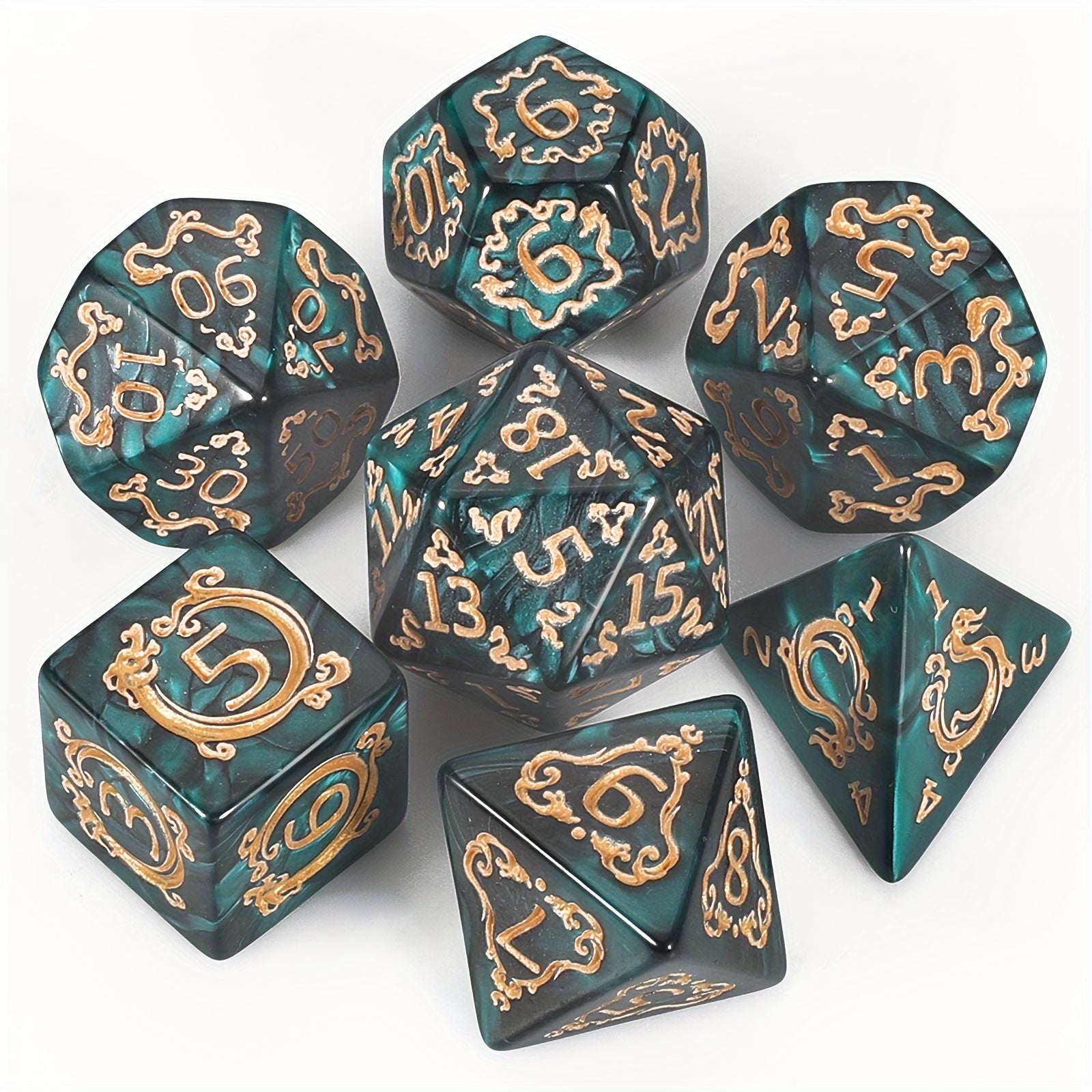 Jeu de dés polyédriques premium (7 pièces) avec sac à cordon pour D&D, RPG et jeux de table. Idéal pour les jeux de rôle, Halloween, Noël et aventures fantastiques.
