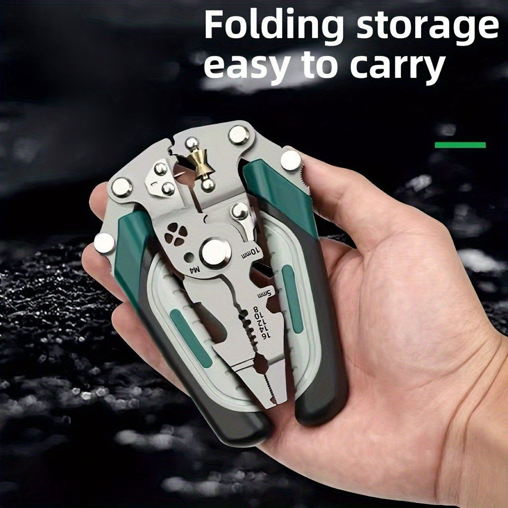 أداة تعرية الأسلاك القابلة للطي 9 في 1: مصنوعة من فولاذ الكروم والفاناديوم، للاستخدام الصناعي، صغيرة الحجم، وظائفها: التعرية، والضغط، والقطع، والربط، وسحب المسامير، وغيرها.