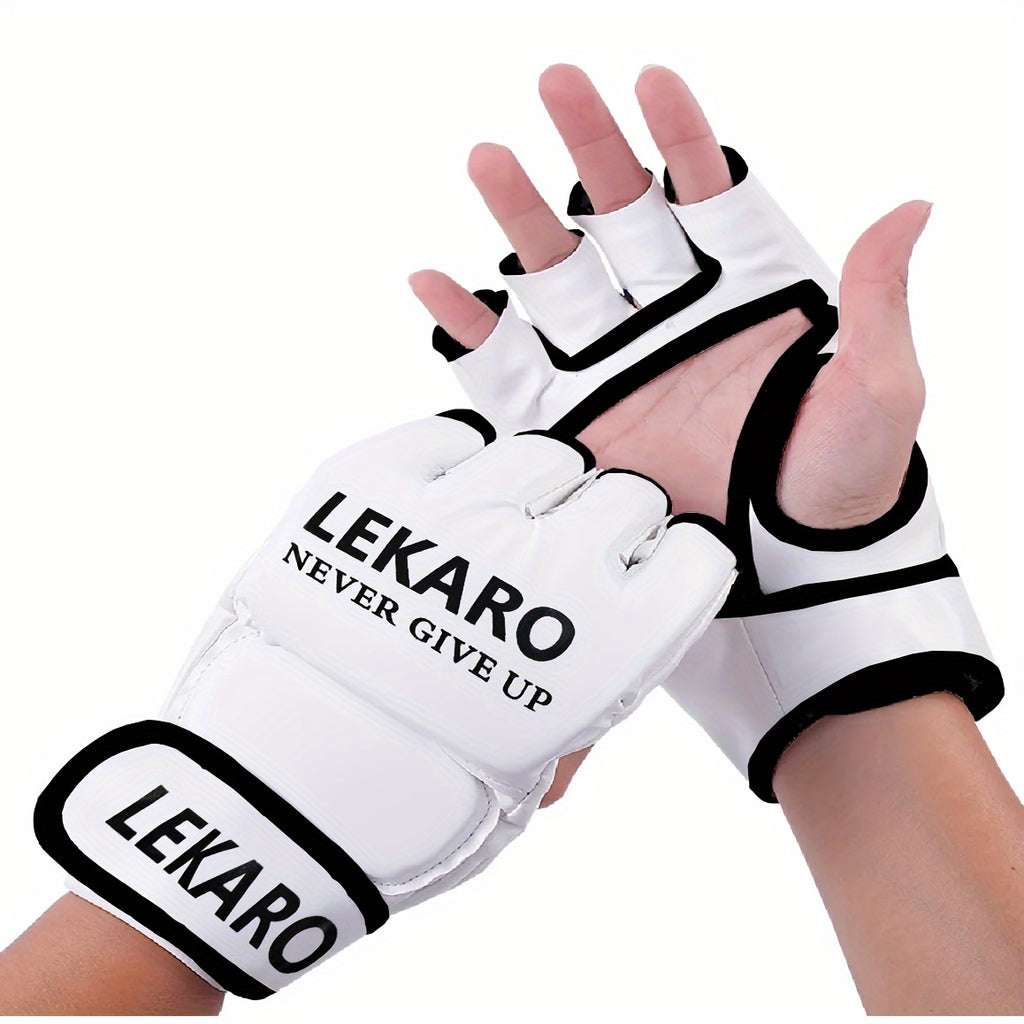 Gants de boxe demi-doigt en PU de haute qualité, idéaux pour adultes, offrant confort et protection, parfaits comme cadeau pour passionnés de boxe.