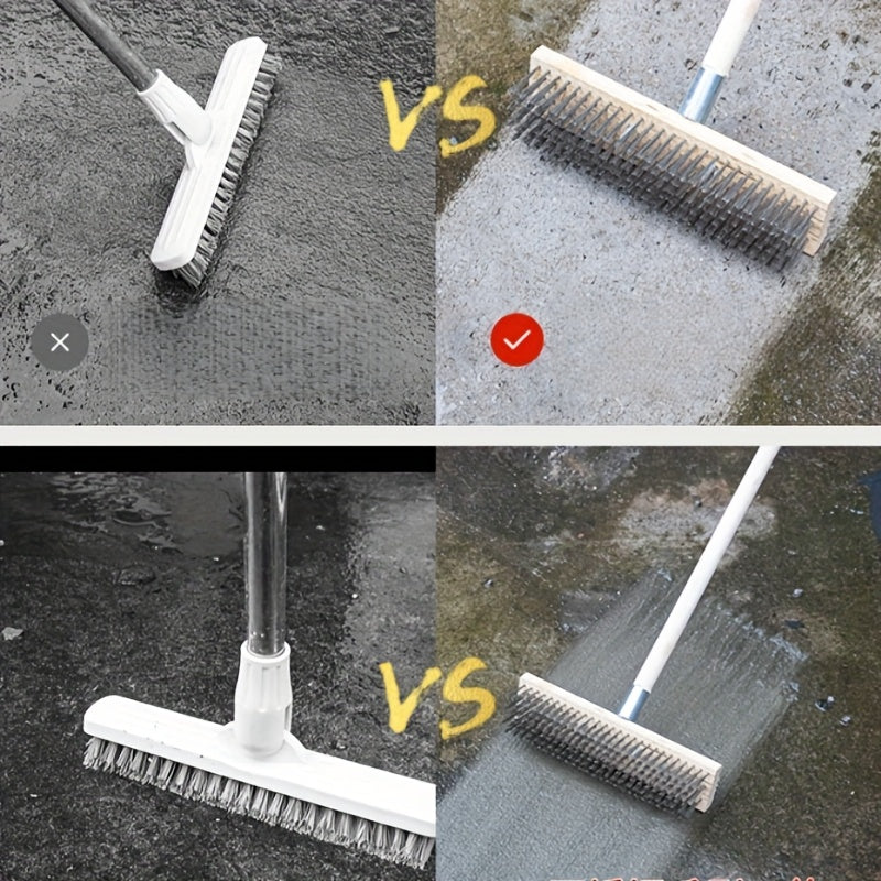 Brosse de sol en fil d’acier robuste, poignée ergonomique, idéale pour nettoyer surfaces métalliques, jardins et extérieurs sans électricité.