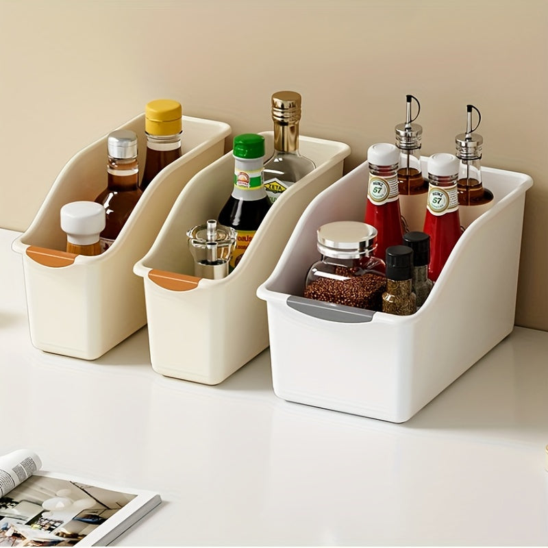 Lot de 2 bacs de rangement en plastique, design incurvé, multifonctions, pour produits ménagers et essentiels, organise efficacement la maison.