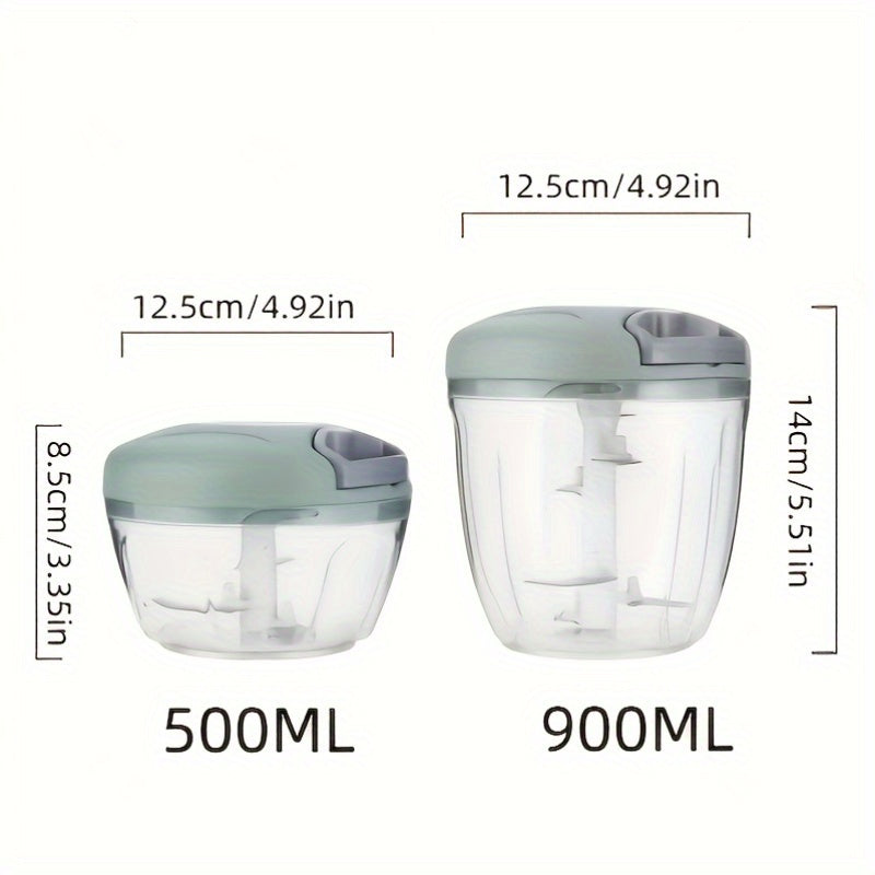 Hachoir Manuel 170/500/900 ml : Multifonction, presse-ail, coupe-légumes et viande, lames inox, récipient ABS, idéal préparation rapide à domicile.