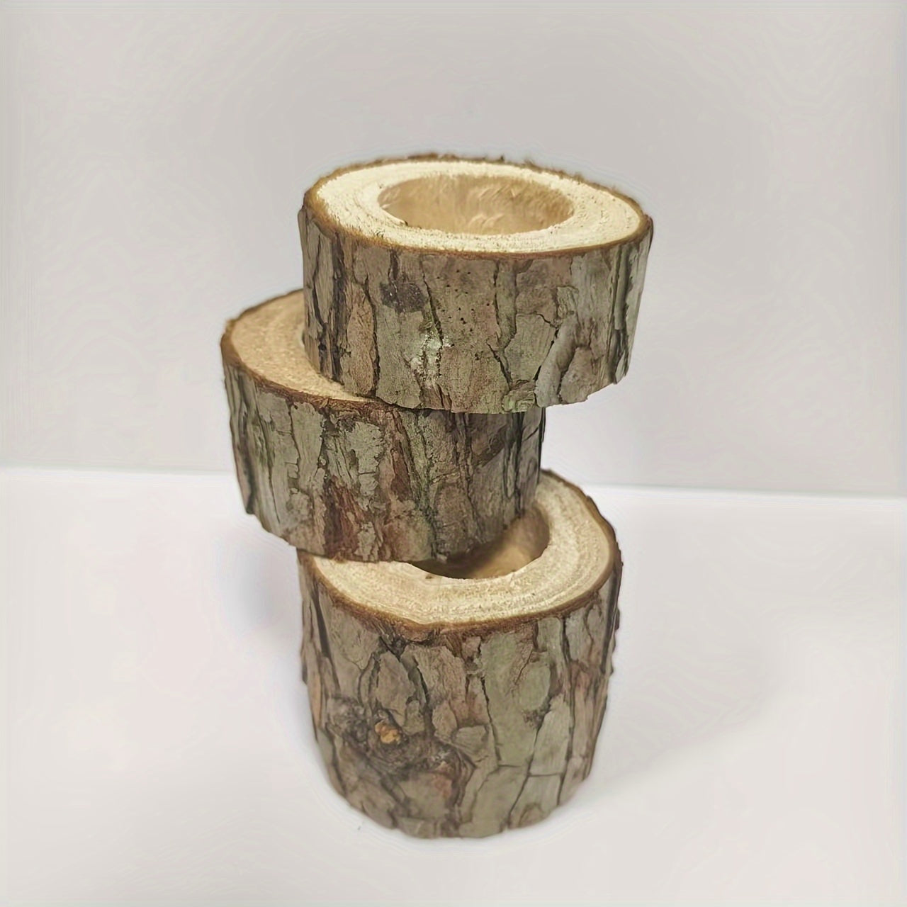 Lot de bougeoirs en bois rustique, 3 tailles (3 cm, 4,32 cm, 6,86 cm), décoration de fête, parfait Noël, Halloween et Thanksgiving.