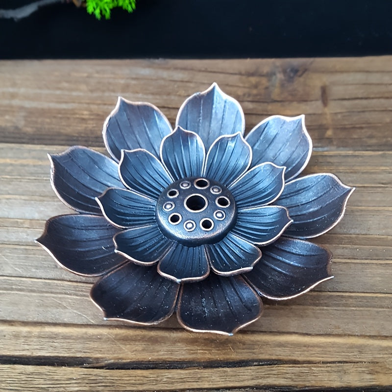 Porte-encens Lotus à deux étages Design fleur de lotus, alliage de zinc robuste, finition noire minimaliste, idéal pour encens bâtons ou cônes, maison, yoga ou spa.
