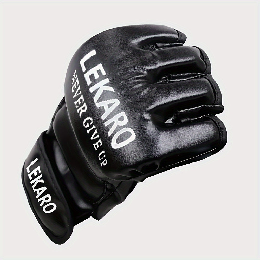 Gants de boxe demi-doigt en PU de haute qualité, idéaux pour adultes, offrant confort et protection, parfaits comme cadeau pour passionnés de boxe.